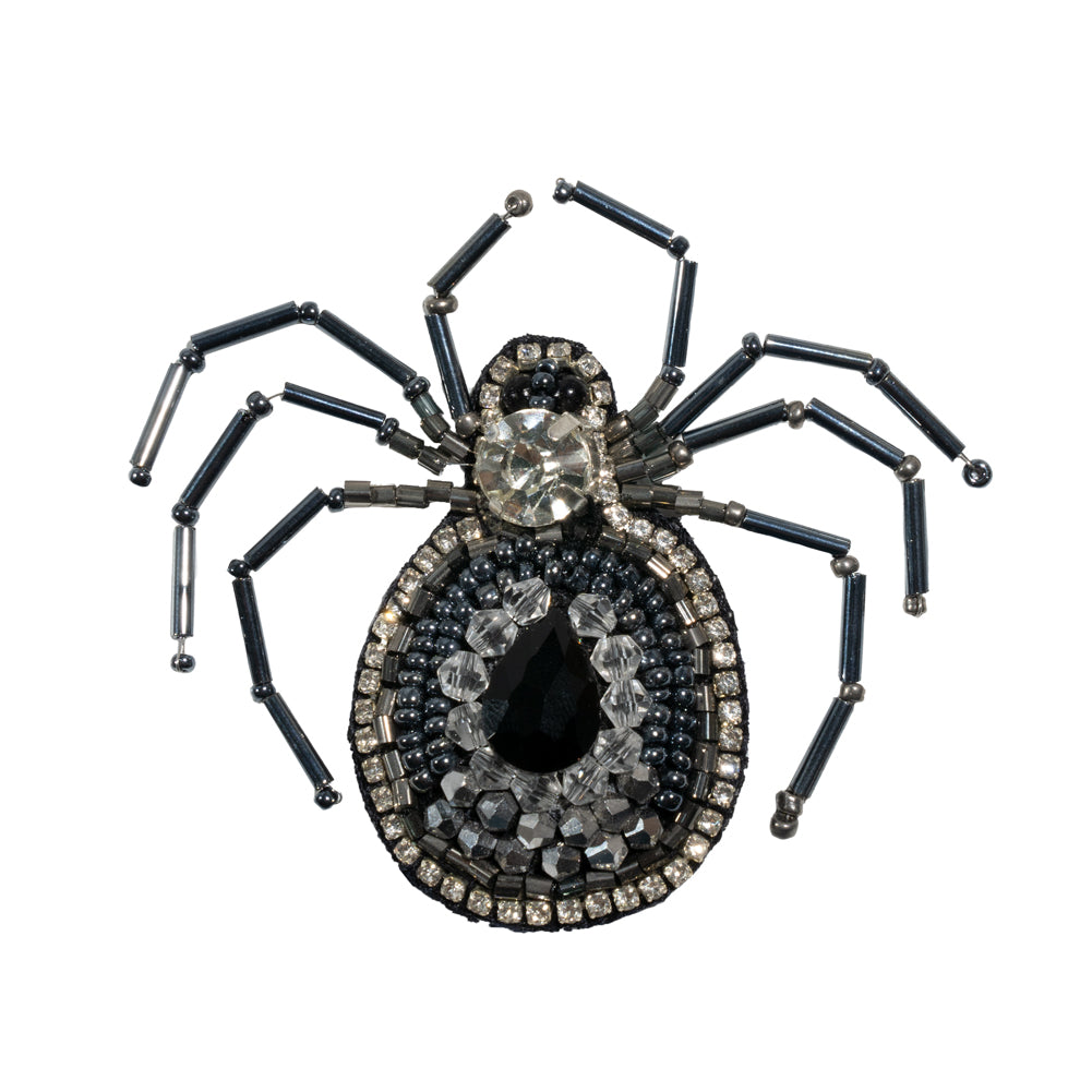 Crystal, Gunmetal and Iron Spider Rhinestone and Glass Beaded Applique - 2.625" X 2.875" Crystal, Gunmetal and Iron Spider Rhinestone and Glass Beaded Applique - 2.625" X 2.875"