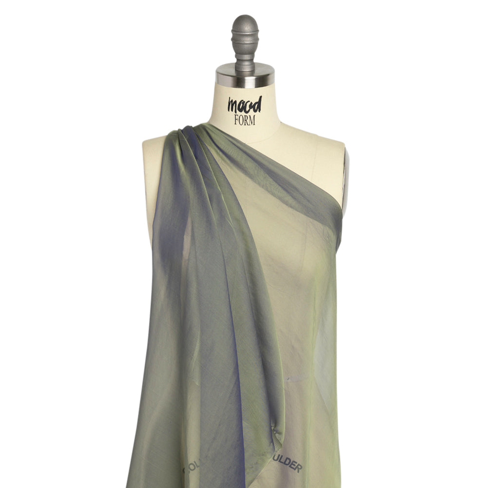 Chiffon-Like Silk Voile - Pale Yellow and Navy Iridescent - Adelaide Collection - Drape Chiffon-Like Silk Voile - Pale Yellow and Navy Iridescent - Adelaide Collection - Drape