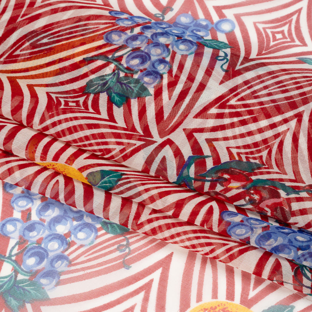 Red, White, and Green Op Art Fruits Silk Chiffon Full Red, White, and Green Op Art Fruits Silk Chiffon Full