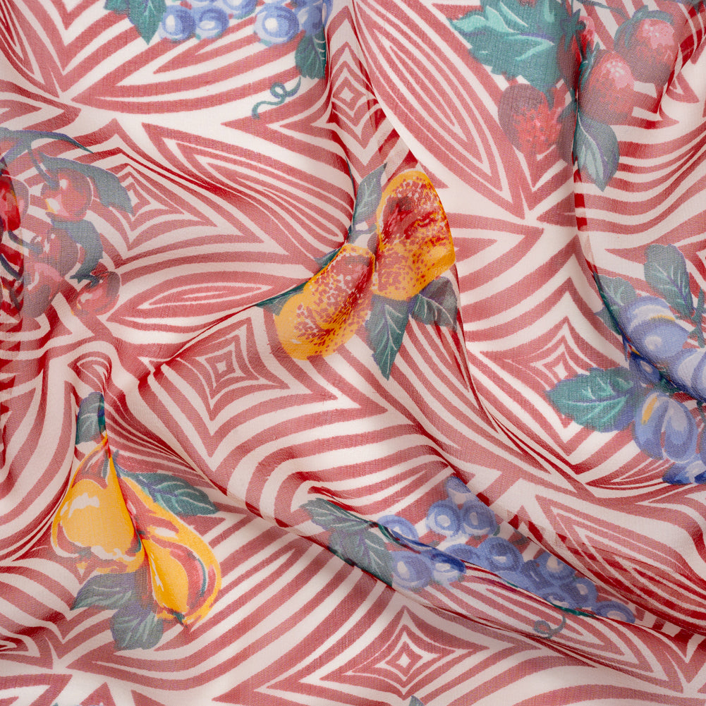 Red, White, and Green Op Art Fruits Silk Chiffon Red, White, and Green Op Art Fruits Silk Chiffon