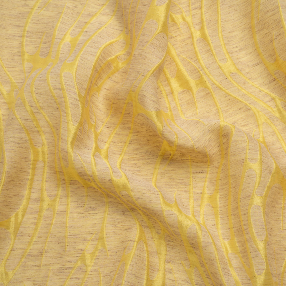 Luminous Yellow and Heathered Beige Ripples Lightweight Polyester and Linen Brocade Luminous Yellow and Heathered Beige Ripples Lightweight Polyester and Linen Brocade