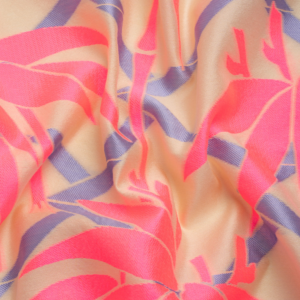 Neon Pink, Periwinkle and Beige Bamboo Lattice Lightweight Polyester and Viscose Luxury Brocade Neon Pink, Periwinkle and Beige Bamboo Lattice Lightweight Polyester and Viscose Luxury Brocade