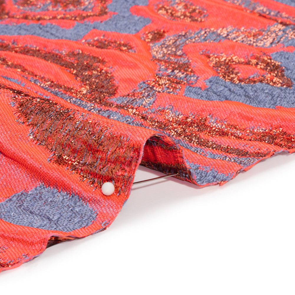 Metallic Copper, Neon Pink and Periwinkle Inkblot Stripes Luxury Brocade - Detail Metallic Copper, Neon Pink and Periwinkle Inkblot Stripes Luxury Brocade - Detail
