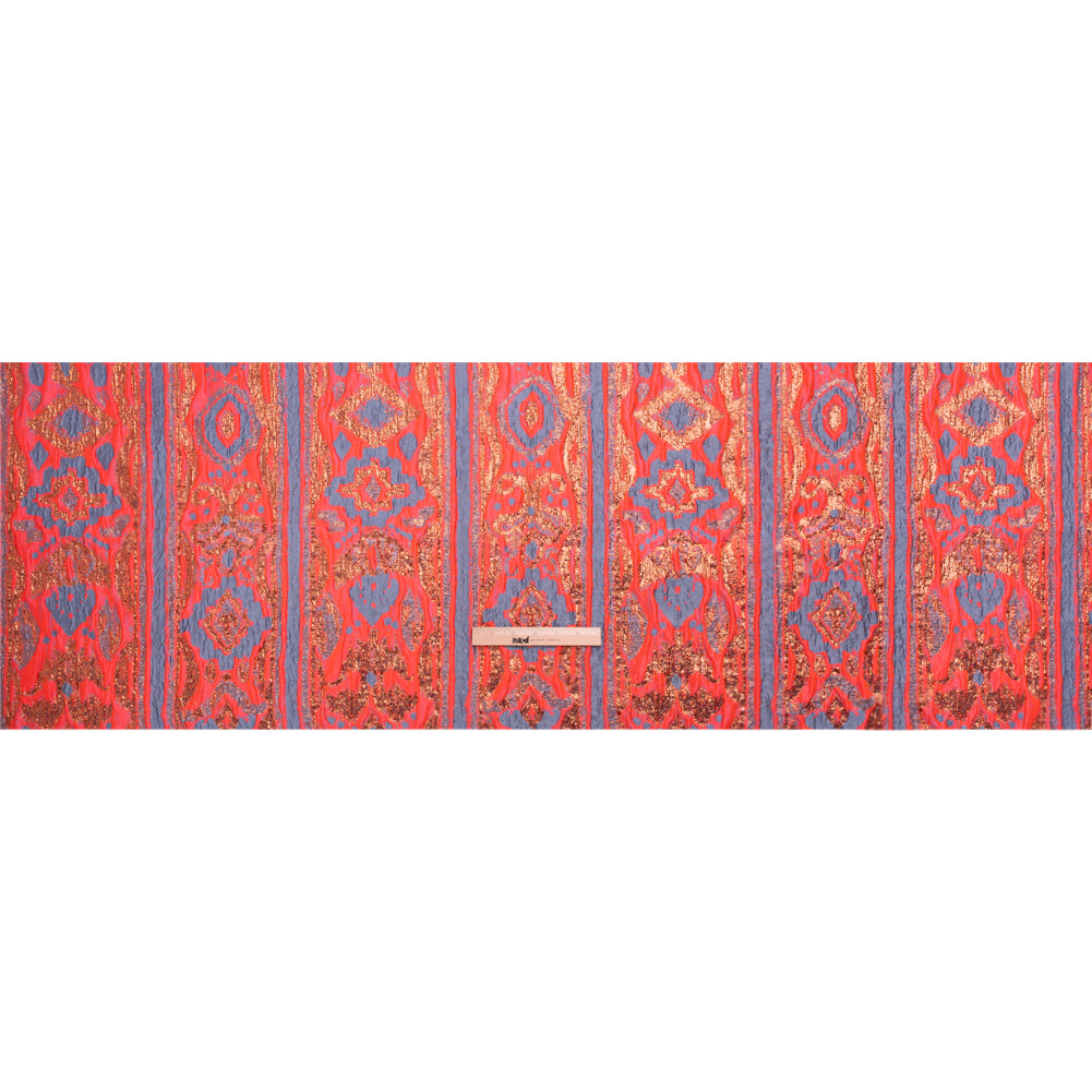 Metallic Copper, Neon Pink and Periwinkle Inkblot Stripes Luxury Brocade - Full Metallic Copper, Neon Pink and Periwinkle Inkblot Stripes Luxury Brocade - Full