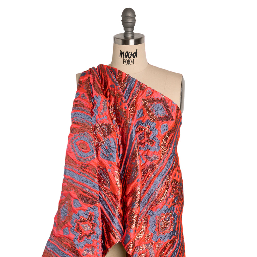 Metallic Copper, Neon Pink and Periwinkle Inkblot Stripes Luxury Brocade - Drape Metallic Copper, Neon Pink and Periwinkle Inkblot Stripes Luxury Brocade - Drape