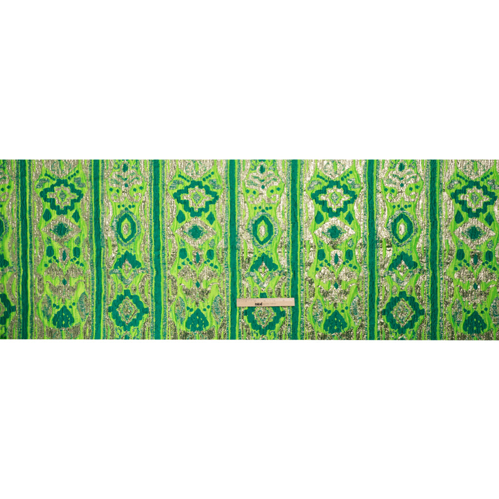 Metallic Gold, Lime and Teal Inkblot Stripes Luxury Brocade - Full Metallic Gold, Lime and Teal Inkblot Stripes Luxury Brocade - Full