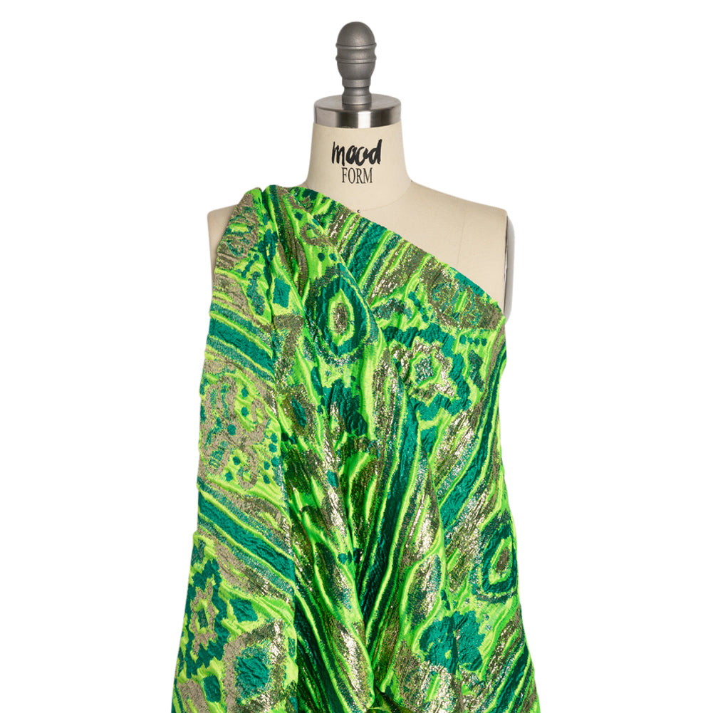 Metallic Gold, Lime and Teal Inkblot Stripes Luxury Brocade - Drape Metallic Gold, Lime and Teal Inkblot Stripes Luxury Brocade - Drape