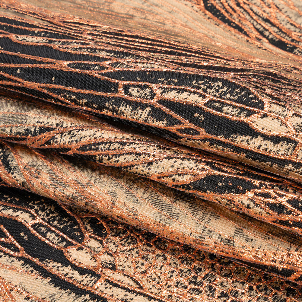 Metallic Copper, Beige and Black Organic Abstractions Luxury Brocade - Folded Metallic Copper, Beige and Black Organic Abstractions Luxury Brocade - Folded