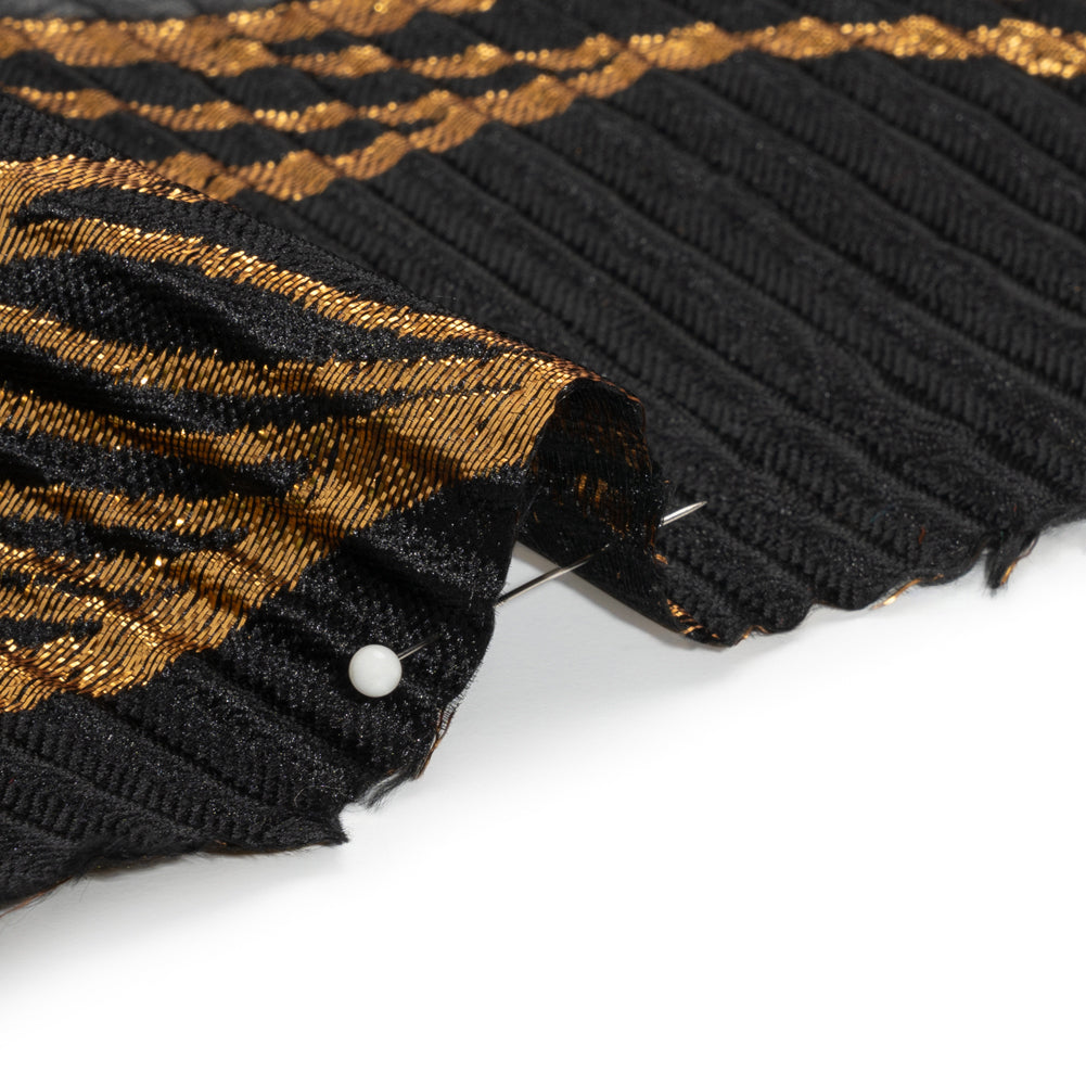 Metallic Gold and Black Abstract Formations Ribbed Burnout Luxury Brocade - Detail Metallic Gold and Black Abstract Formations Ribbed Burnout Luxury Brocade - Detail