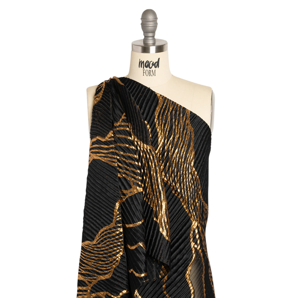 Metallic Gold and Black Abstract Formations Ribbed Burnout Luxury Brocade - Drape Metallic Gold and Black Abstract Formations Ribbed Burnout Luxury Brocade - Drape