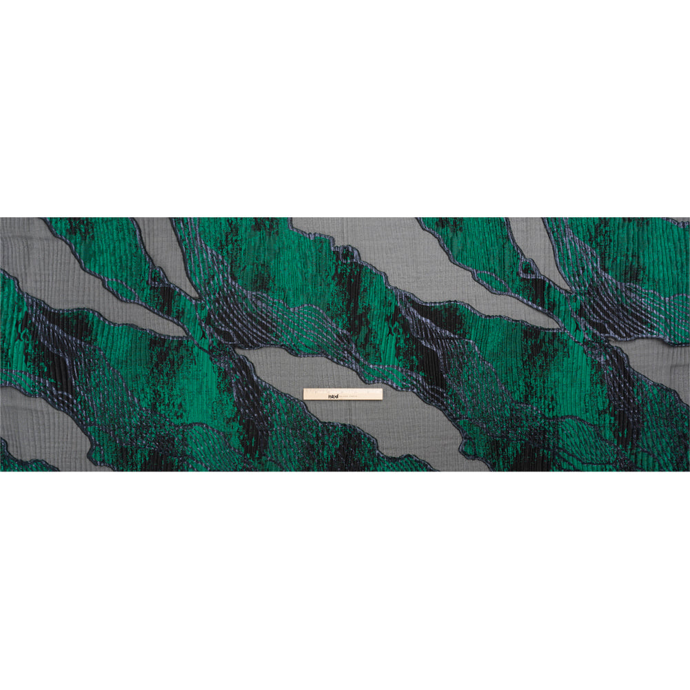Metallic Black and Green Abstract Formations Ribbed Burnout Luxury Brocade - Full Metallic Black and Green Abstract Formations Ribbed Burnout Luxury Brocade - Full