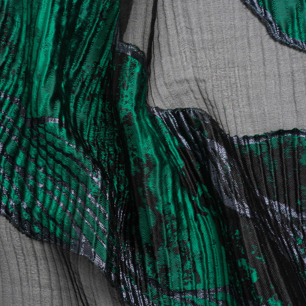 Metallic Black and Green Abstract Formations Ribbed Burnout Luxury Brocade Metallic Black and Green Abstract Formations Ribbed Burnout Luxury Brocade