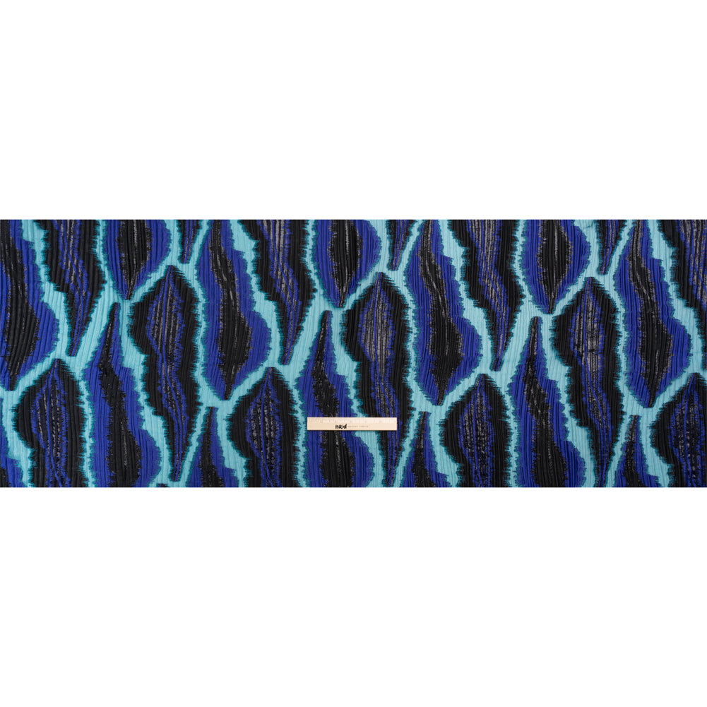 Metallic Black, Royal and Teal Abstract Islands Ribbed Burnout Luxury Brocade - Full Metallic Black, Royal and Teal Abstract Islands Ribbed Burnout Luxury Brocade - Full