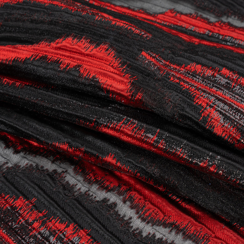 Metallic Black and Red Abstract Islands Ribbed Burnout Luxury Brocade - Folded Metallic Black and Red Abstract Islands Ribbed Burnout Luxury Brocade - Folded