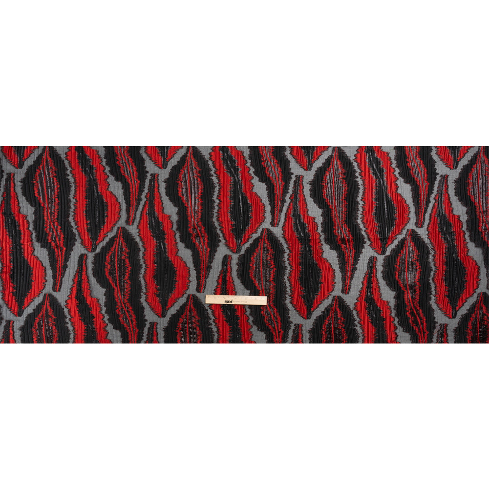 Metallic Black and Red Abstract Islands Ribbed Burnout Luxury Brocade - Full Metallic Black and Red Abstract Islands Ribbed Burnout Luxury Brocade - Full