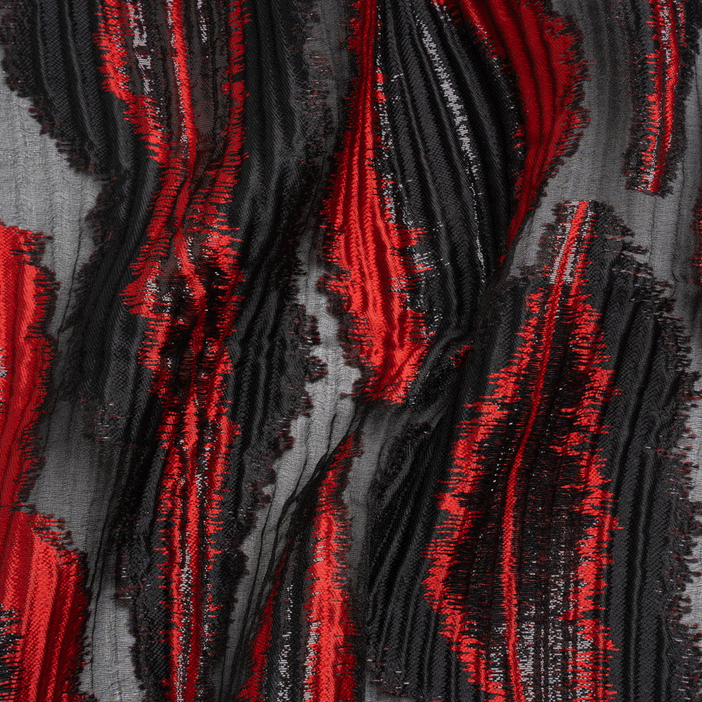 Metallic Black and Red Abstract Islands Ribbed Burnout Luxury Brocade Metallic Black and Red Abstract Islands Ribbed Burnout Luxury Brocade