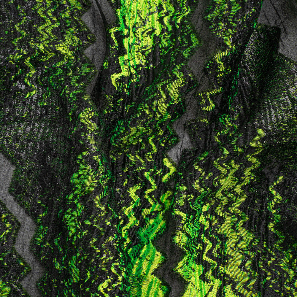 Metallic Black and Lime Green Drifting Rifts Crinkled Luxury Burnout Brocade Metallic Black and Lime Green Drifting Rifts Crinkled Luxury Burnout Brocade