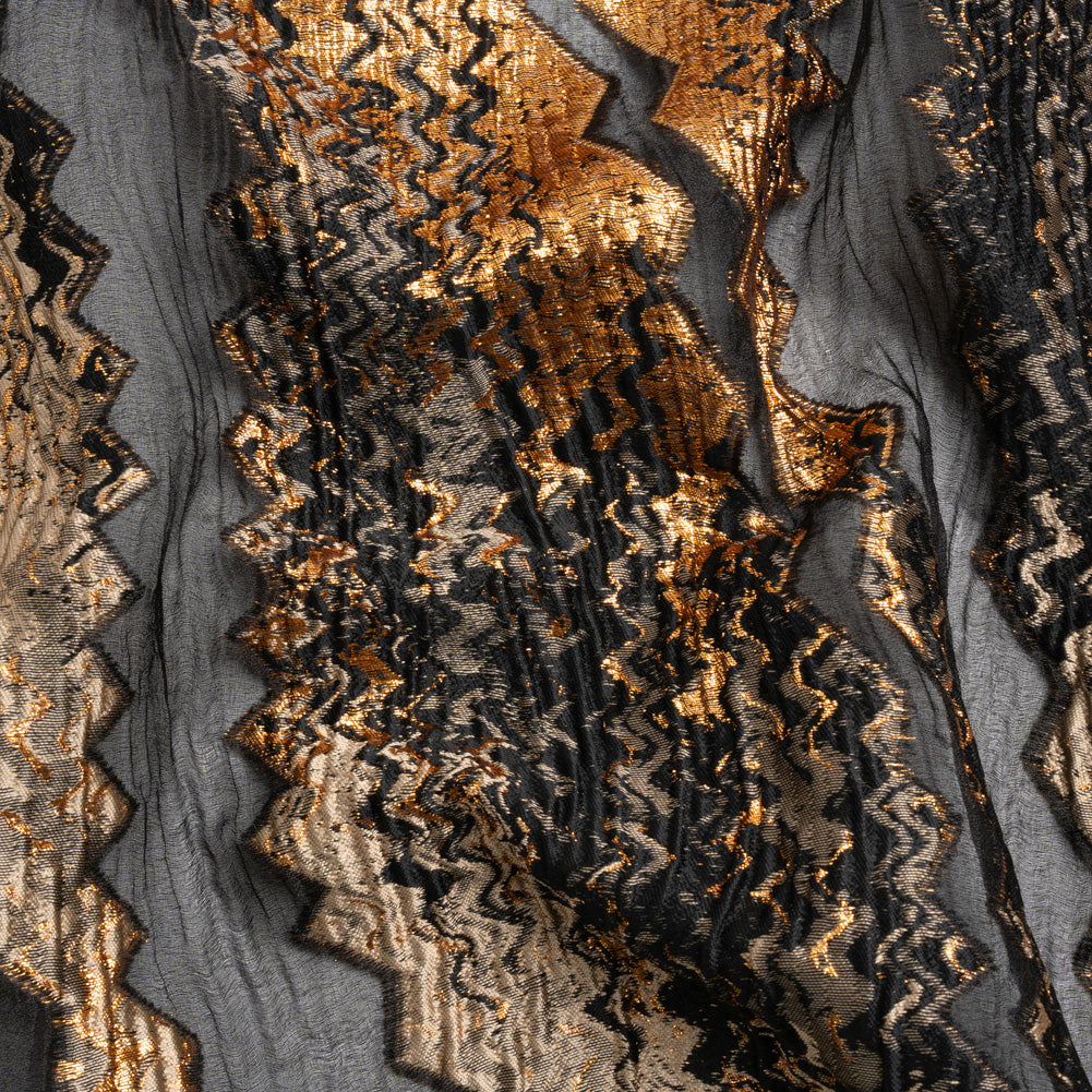 Metallic Gold, Taupe and Black Drifting Rifts Crinkled Luxury Burnout Brocade Metallic Gold, Taupe and Black Drifting Rifts Crinkled Luxury Burnout Brocade