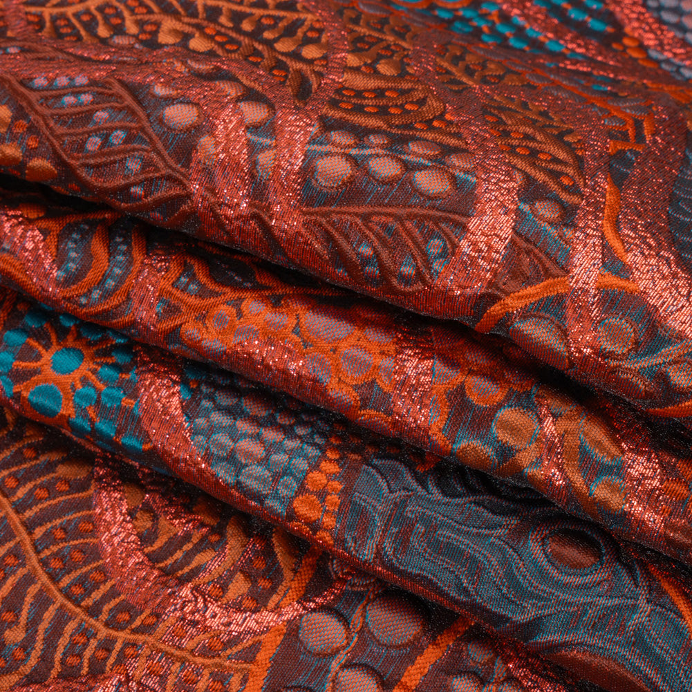 Metallic Red, Burnt Orange and Navy Organic Flow Luxury Brocade - Folded Metallic Red, Burnt Orange and Navy Organic Flow Luxury Brocade - Folded