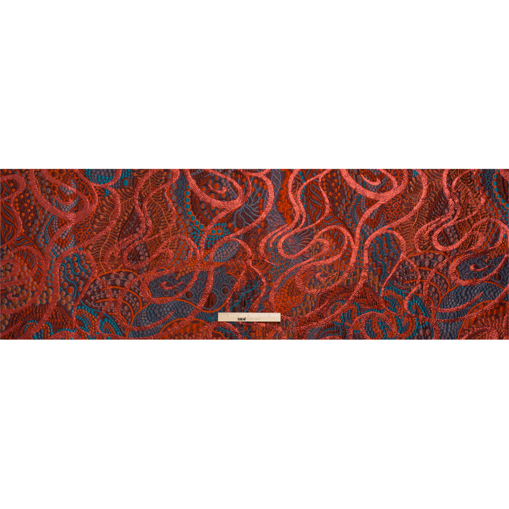 Metallic Red, Burnt Orange and Navy Organic Flow Luxury Brocade - Full Metallic Red, Burnt Orange and Navy Organic Flow Luxury Brocade - Full