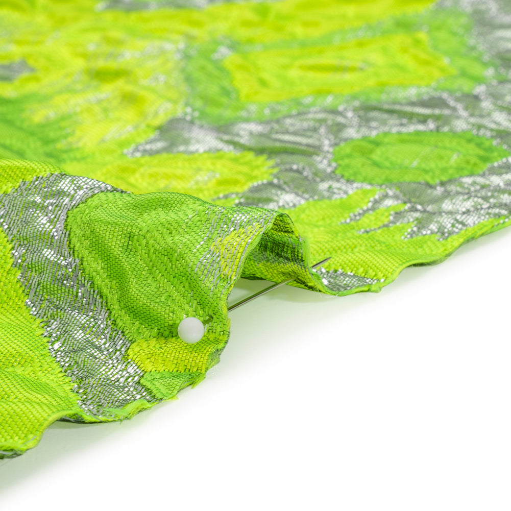 Metallic Silver and Lime Green Diamond Skies Luxury Brocade - Detail Metallic Silver and Lime Green Diamond Skies Luxury Brocade - Detail
