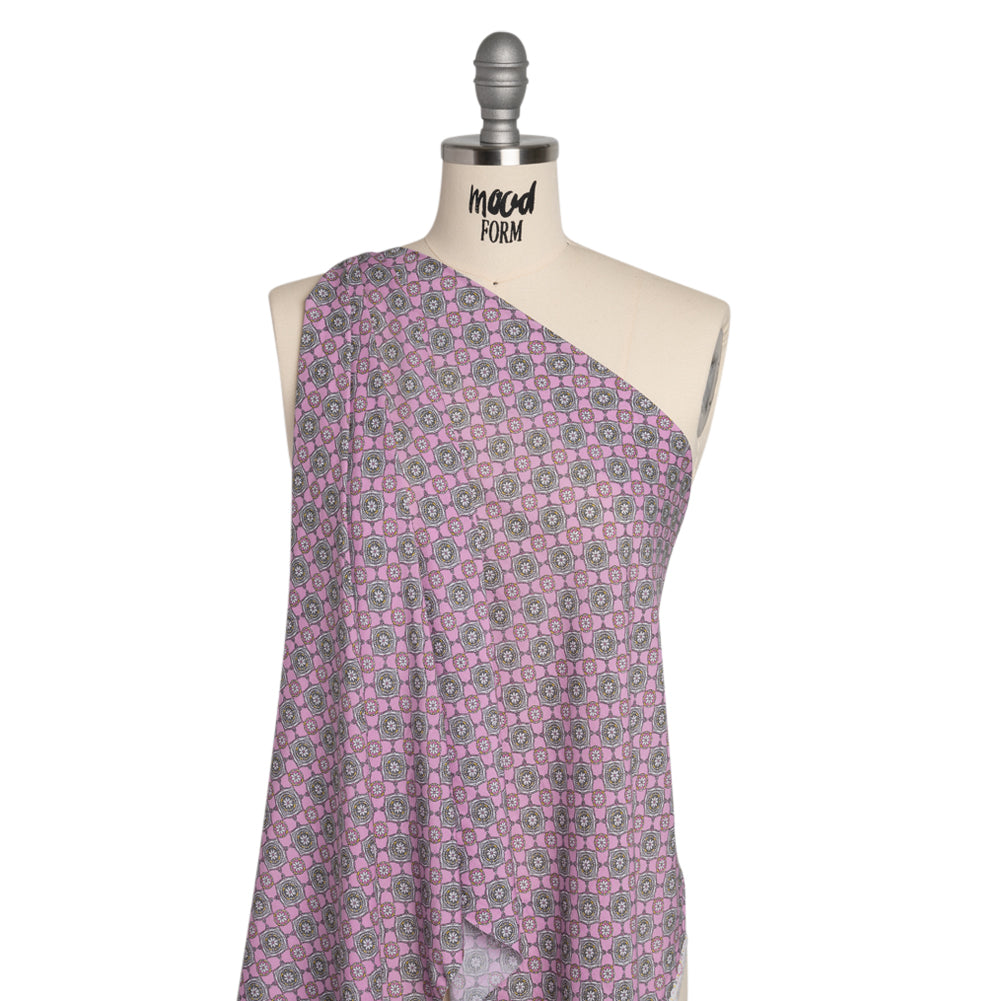 Rayon Batiste - Lavender and Gray Floral Charms Detail Rayon Batiste - Lavender and Gray Floral Charms Detail
