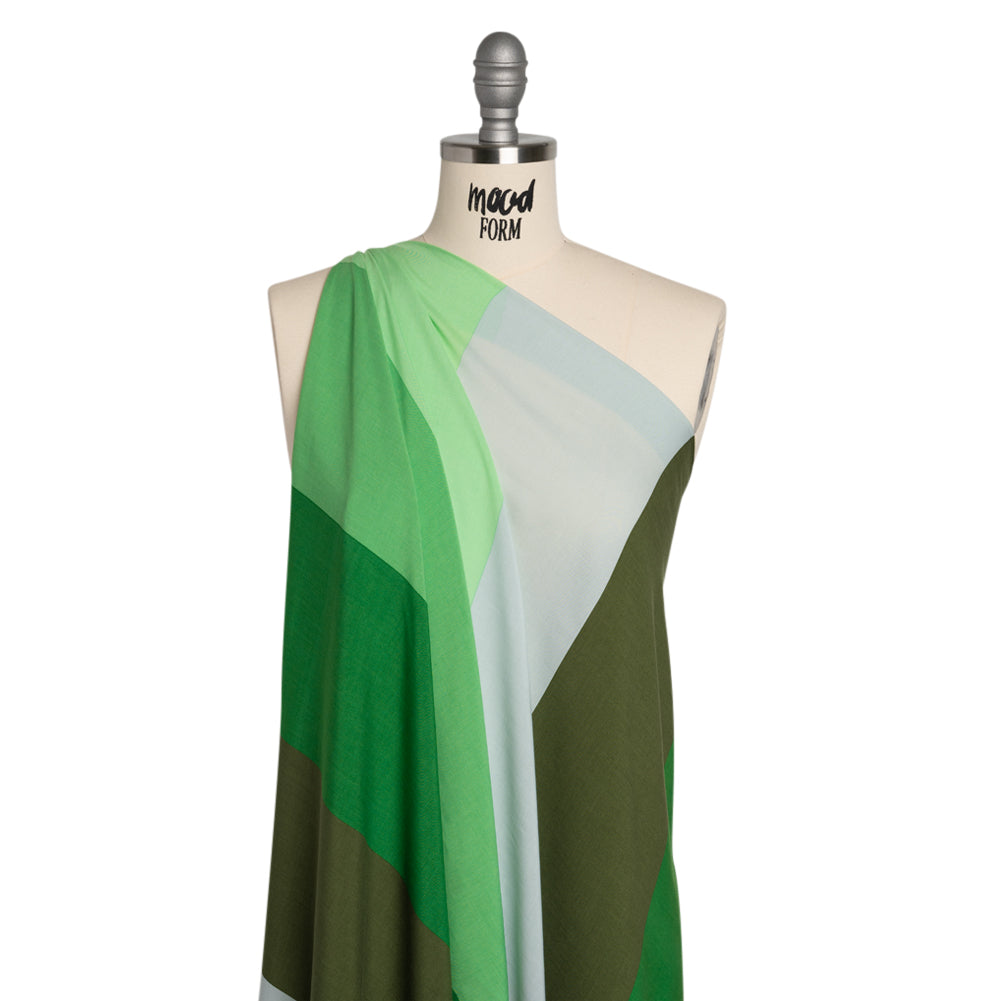 Rayon Batiste - Green Wide Stripes Detail Rayon Batiste - Green Wide Stripes Detail