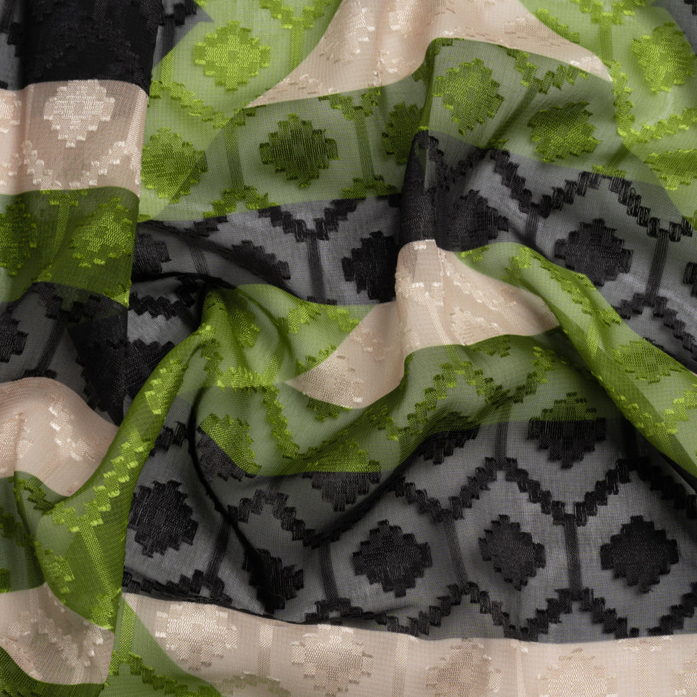 Geometric Burnout Polyester Woven Print - Green Hexagon Stripes - Mood Exclusive Archers Cay Geometric Burnout Polyester Woven Print - Green Hexagon Stripes - Mood Exclusive Archers Cay