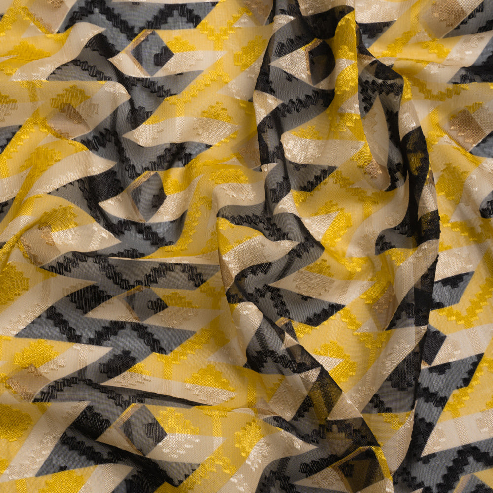 Geometric Burnout Polyester Woven Print - Cream, Yellow and Black Geometric - Mood Exclusive Treasures Untold Geometric Burnout Polyester Woven Print - Cream, Yellow and Black Geometric - Mood Exclusive Treasures Untold