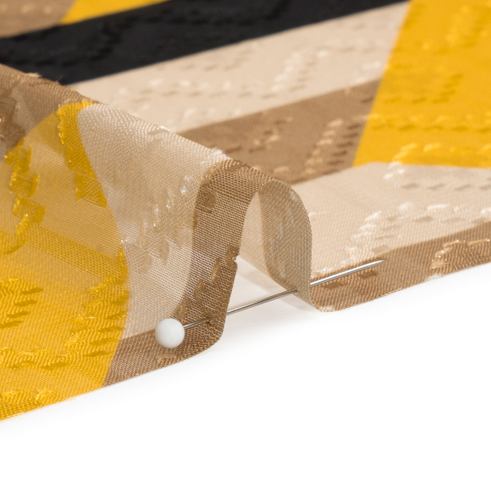Geometric Burnout Polyester Woven Print - Yellow Hexagon Stripes - Mood Exclusive Archers Cay Folded Geometric Burnout Polyester Woven Print - Yellow Hexagon Stripes - Mood Exclusive Archers Cay Folded