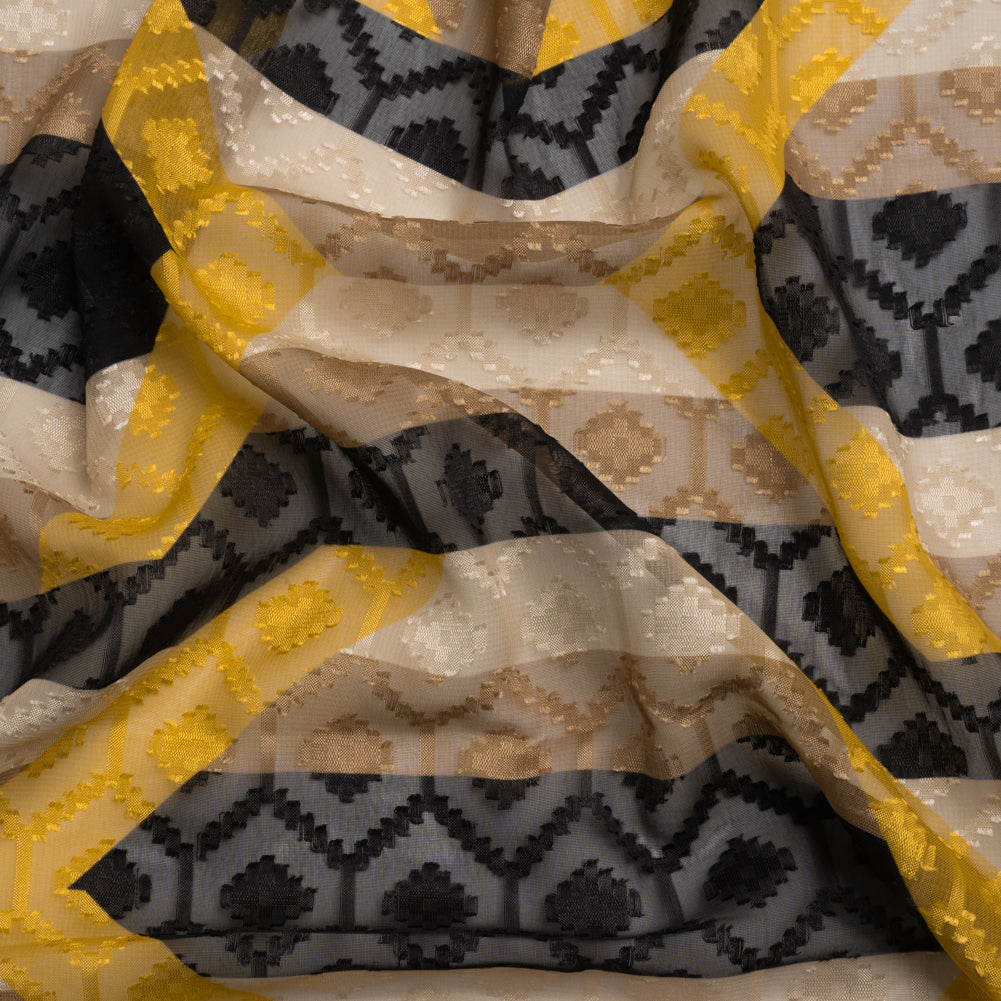 Geometric Burnout Polyester Woven Print - Yellow Hexagon Stripes - Mood Exclusive Archers Cay Geometric Burnout Polyester Woven Print - Yellow Hexagon Stripes - Mood Exclusive Archers Cay