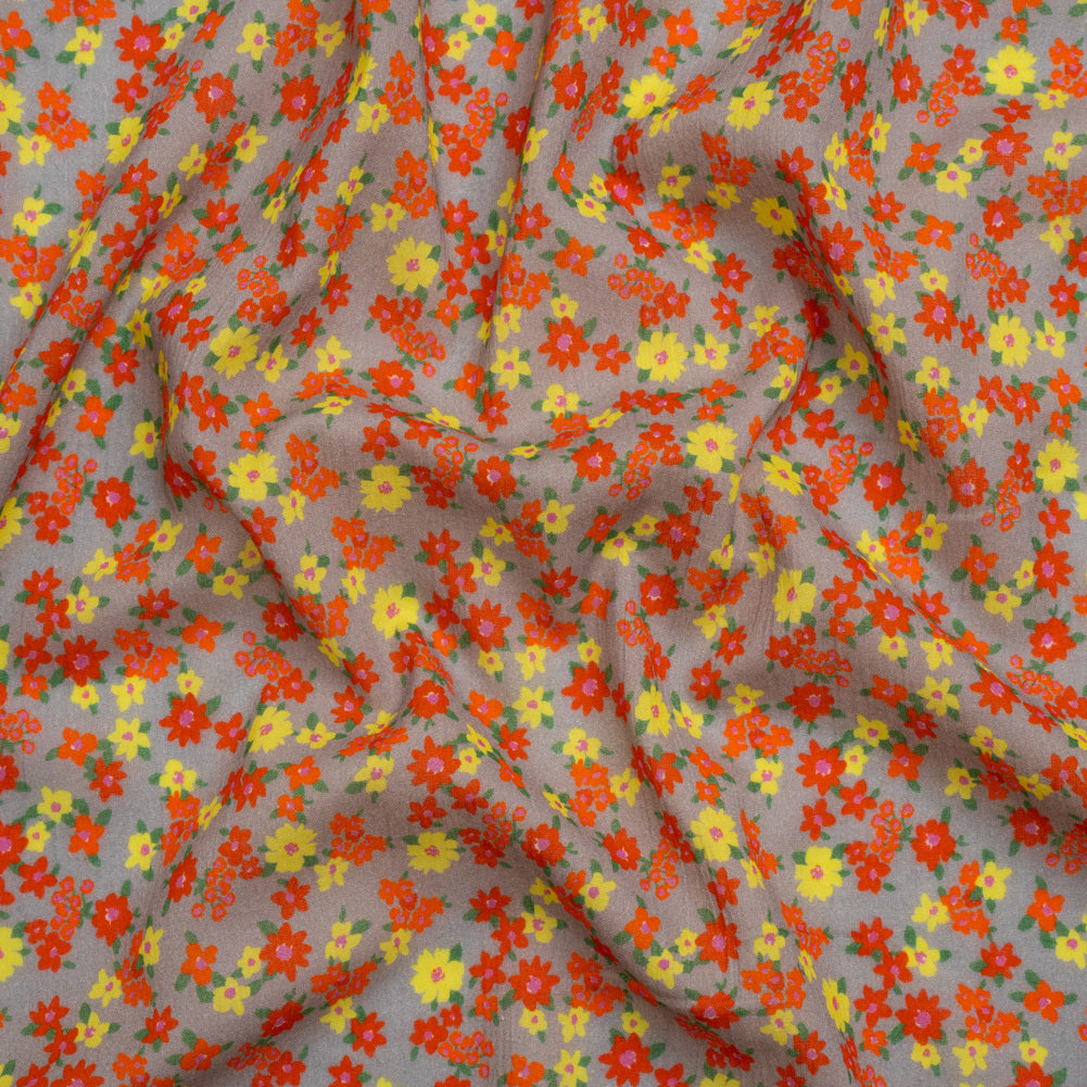 Crinkled Cotton Gauzy Woven Print - Red, Yellow and Gray Floral - Mood Exclusive Little Lillies Crinkled Cotton Gauzy Woven Print - Red, Yellow and Gray Floral - Mood Exclusive Little Lillies