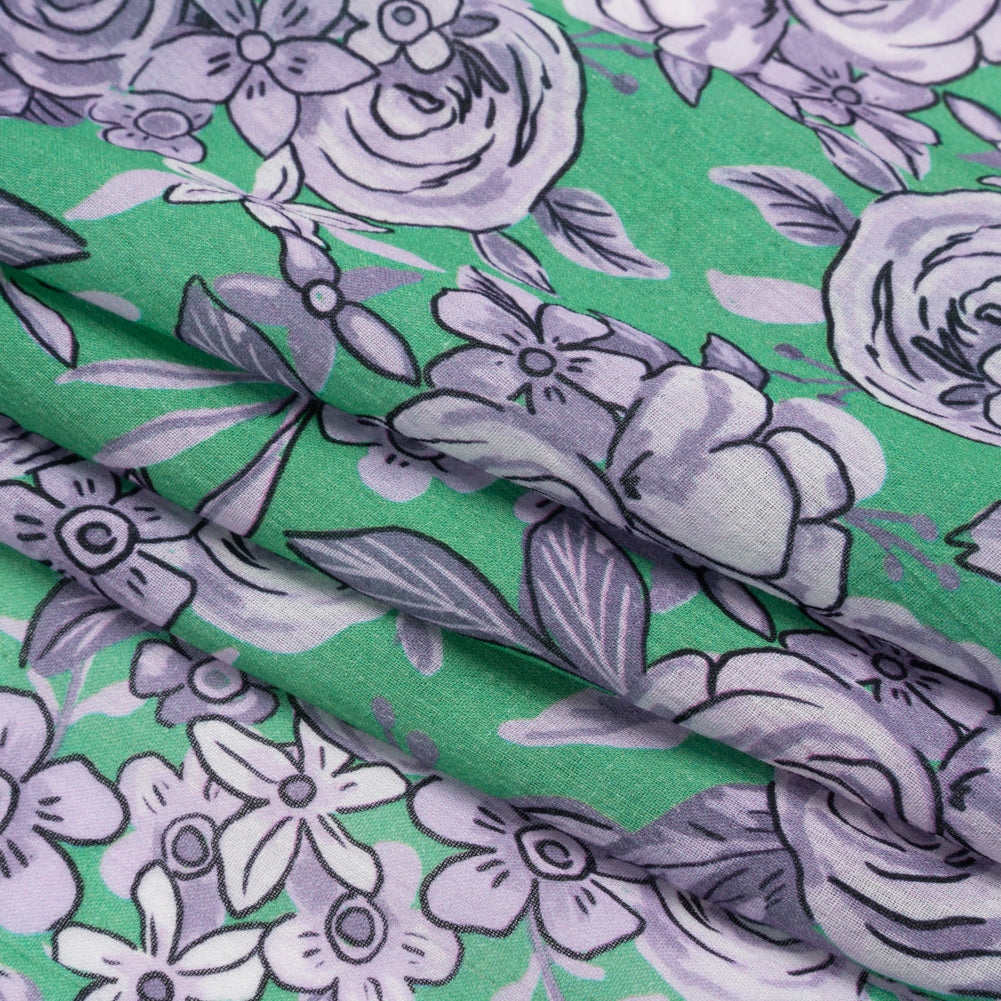 Crinkled Cotton Gauzy Woven Print - Lilac and Green Floral - Mood Exclusive Floral Farewell Folded Crinkled Cotton Gauzy Woven Print - Lilac and Green Floral - Mood Exclusive Floral Farewell Folded