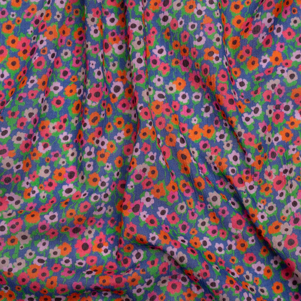 Crinkled Cotton Gauzy Woven Print - Hot Pink, Orange and Blue Floral - Mood Exclusive Bed of Begonias Crinkled Cotton Gauzy Woven Print - Hot Pink, Orange and Blue Floral - Mood Exclusive Bed of Begonias