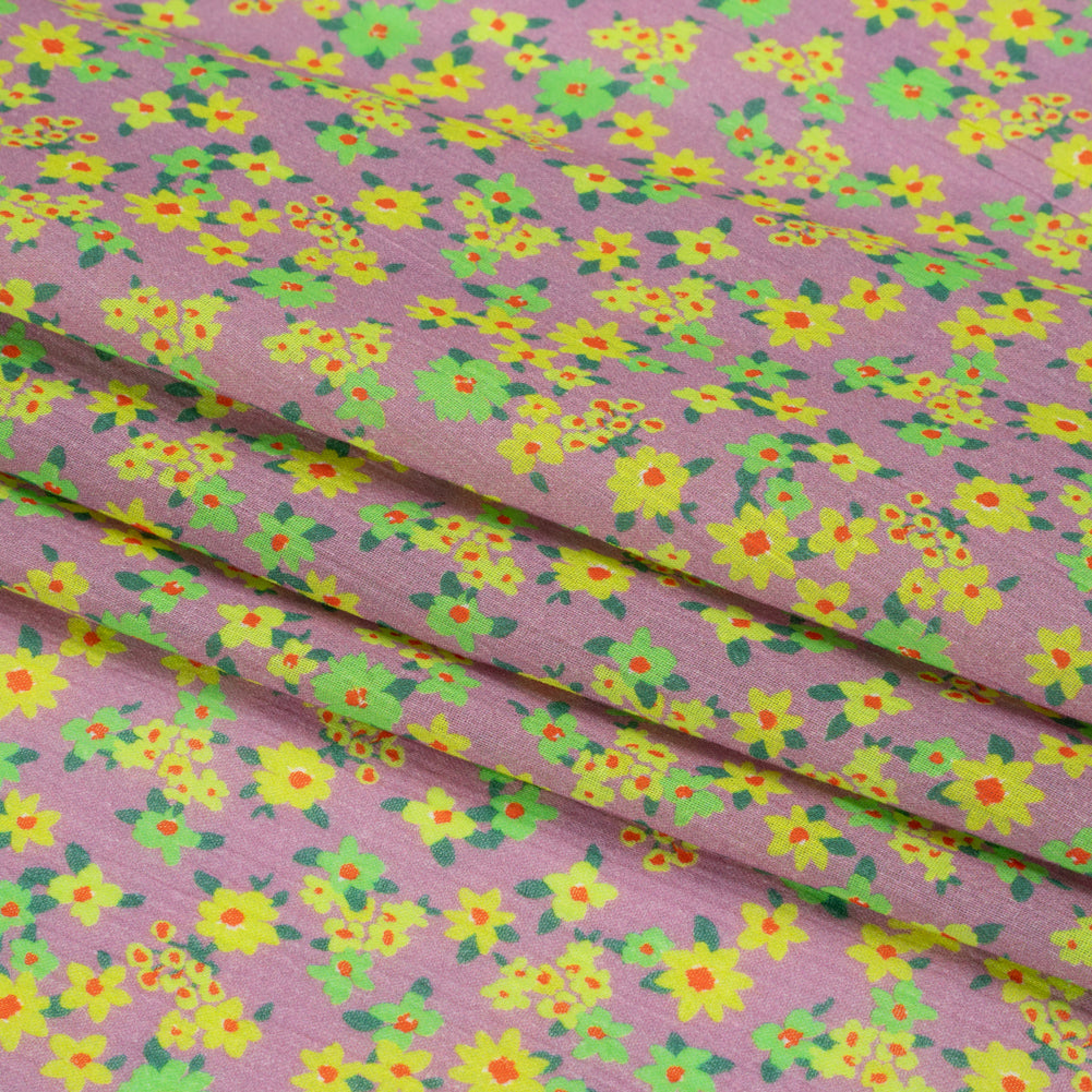Crinkled Cotton Gauzy Woven Print - Yellow, Green and Lavender - Mood Exclusive Little Lillies Folded Crinkled Cotton Gauzy Woven Print - Yellow, Green and Lavender - Mood Exclusive Little Lillies Folded