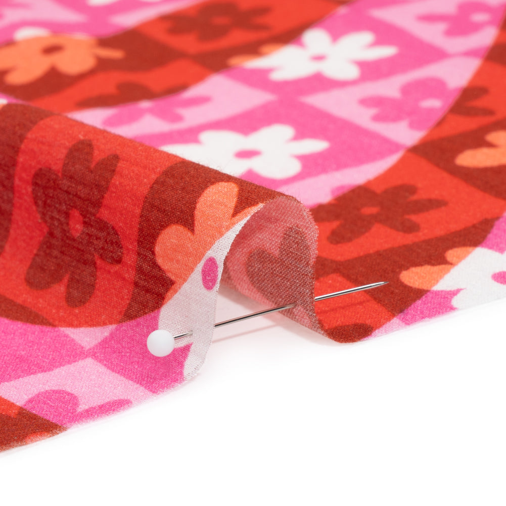 Crinkled Cotton Gauzy Woven Print - Red and Pink Flowers and Swirls on Checks - Mood Exclusive Gardener's Game Detail Crinkled Cotton Gauzy Woven Print - Red and Pink Flowers and Swirls on Checks - Mood Exclusive Gardener's Game Detail