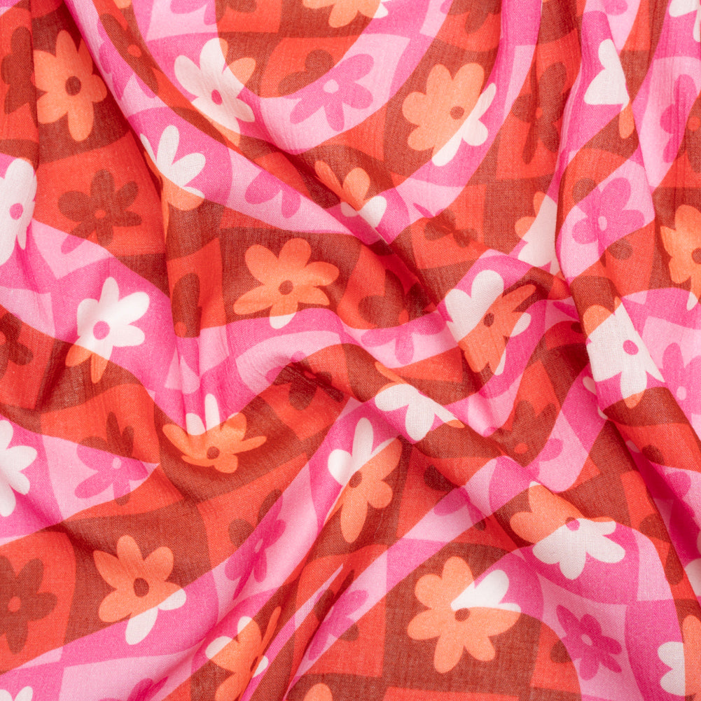 Crinkled Cotton Gauzy Woven Print - Red and Pink Flowers and Swirls on Checks - Mood Exclusive Gardener's Game Crinkled Cotton Gauzy Woven Print - Red and Pink Flowers and Swirls on Checks - Mood Exclusive Gardener's Game
