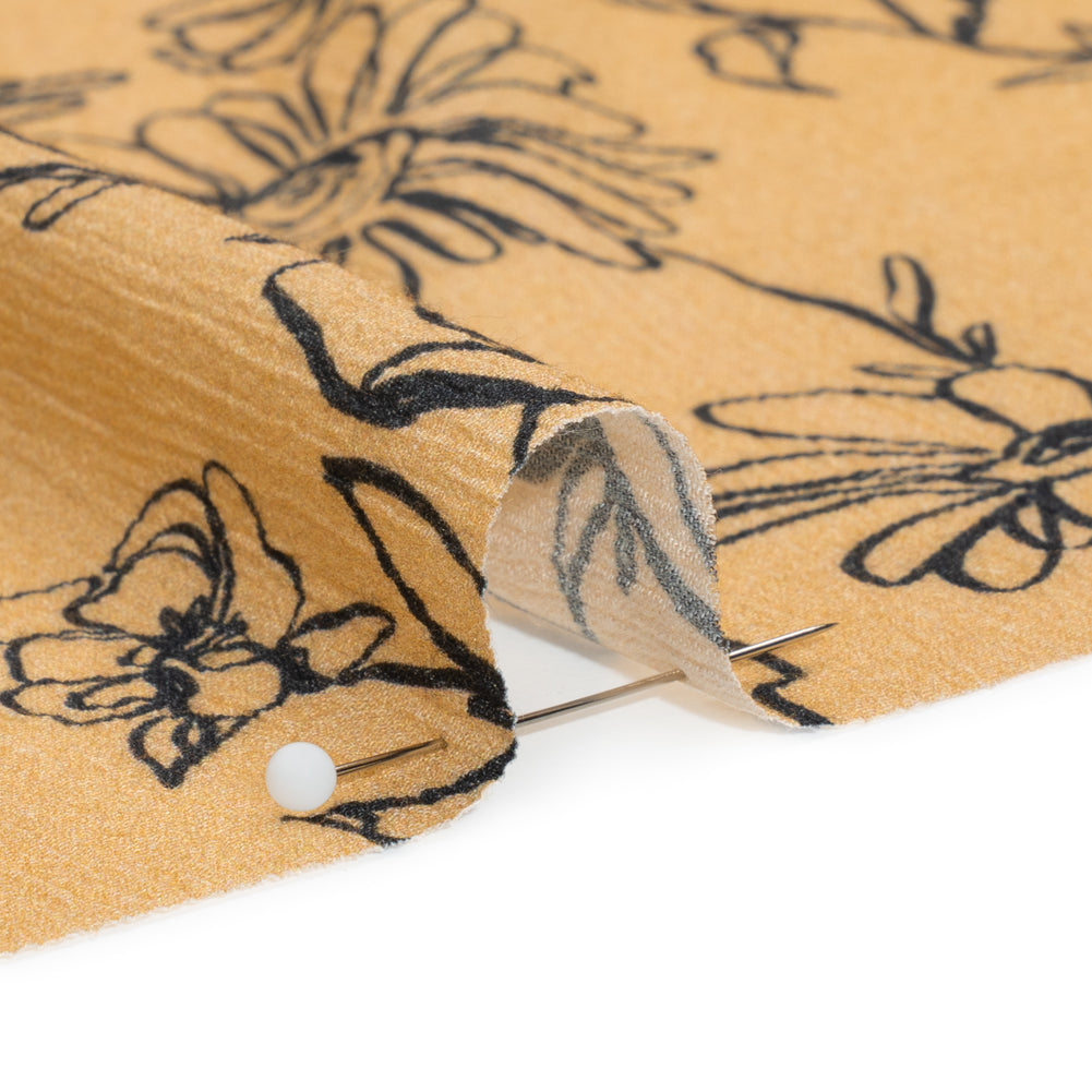 Mood Exclusive Beige Doodling Daisies Crinkled Gauzy Viscose Crepe Folded Mood Exclusive Beige Doodling Daisies Crinkled Gauzy Viscose Crepe Folded
