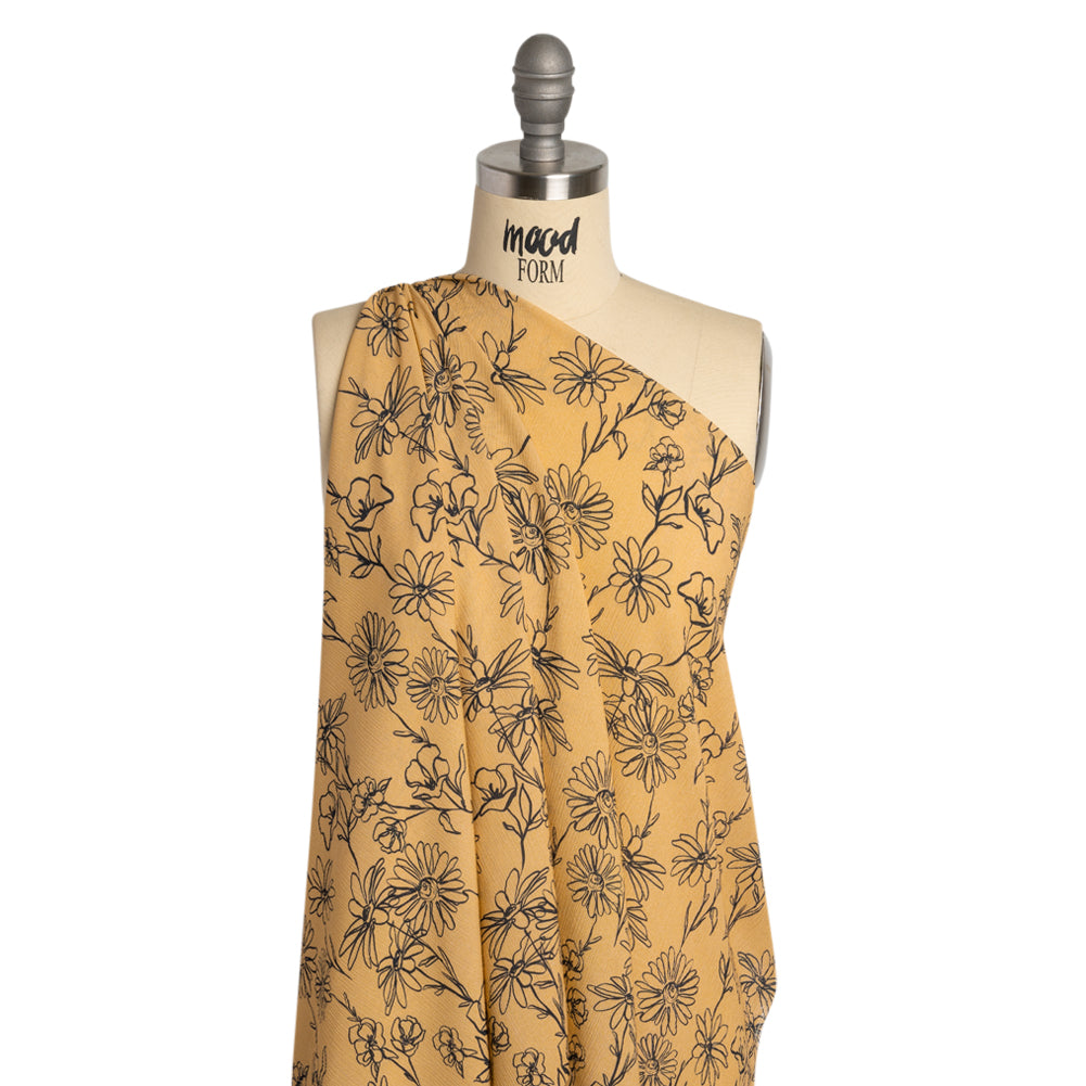 Mood Exclusive Beige Doodling Daisies Crinkled Gauzy Viscose Crepe Detail Mood Exclusive Beige Doodling Daisies Crinkled Gauzy Viscose Crepe Detail