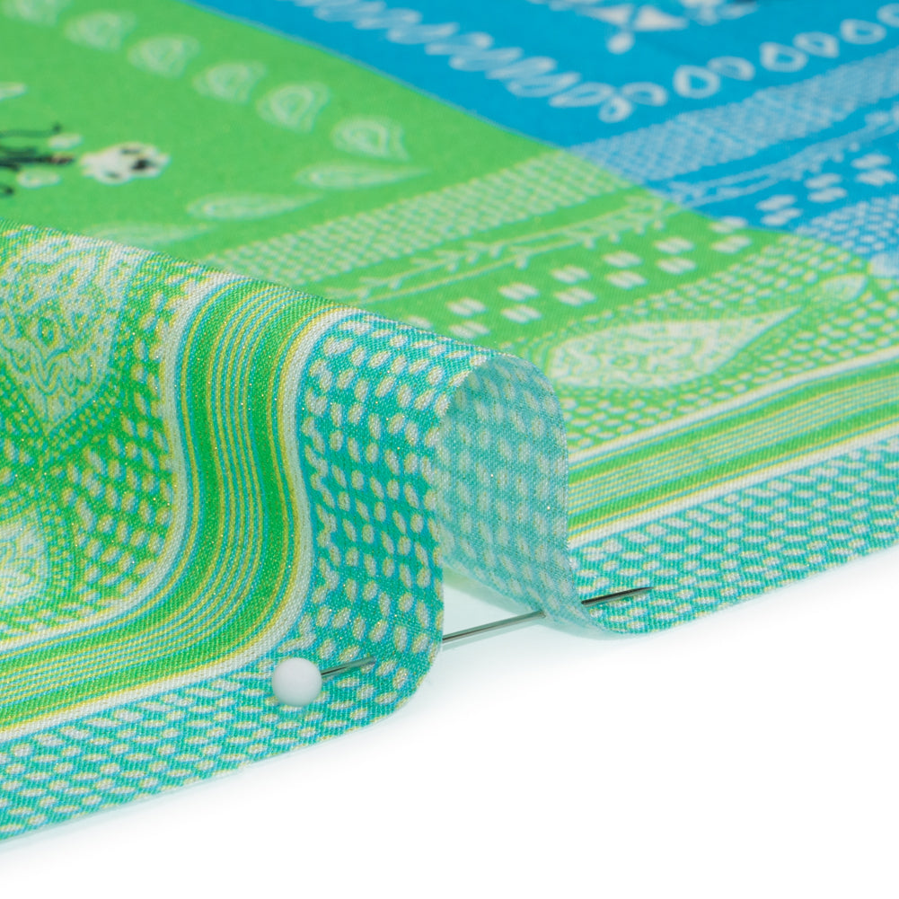 Metallic Viscose Woven Panel - Blue, Green and Pink Bandana Paisley Patchwork - Mood Exclusive Bandana Believer Detail Metallic Viscose Woven Panel - Blue, Green and Pink Bandana Paisley Patchwork - Mood Exclusive Bandana Believer Detail