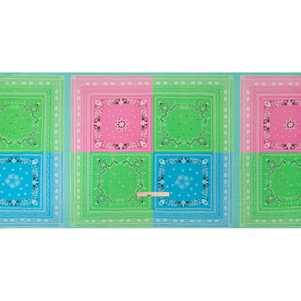 Metallic Viscose Woven Panel - Blue, Green and Pink Bandana Paisley Patchwork - Mood Exclusive Bandana Believer Full Metallic Viscose Woven Panel - Blue, Green and Pink Bandana Paisley Patchwork - Mood Exclusive Bandana Believer Full
