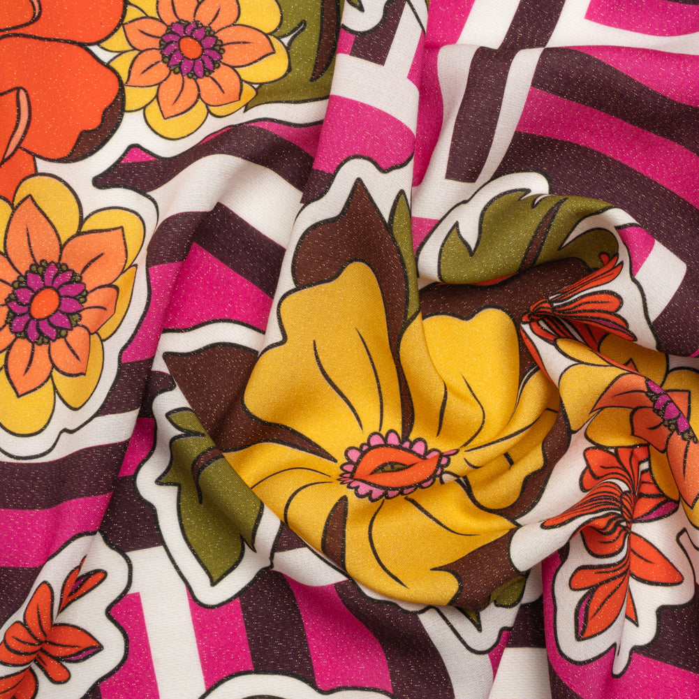 Metallic Viscose Woven Print - Pink Stripes and Florals - Mood Exclusive Countess Clarissa Metallic Viscose Woven Print - Pink Stripes and Florals - Mood Exclusive Countess Clarissa