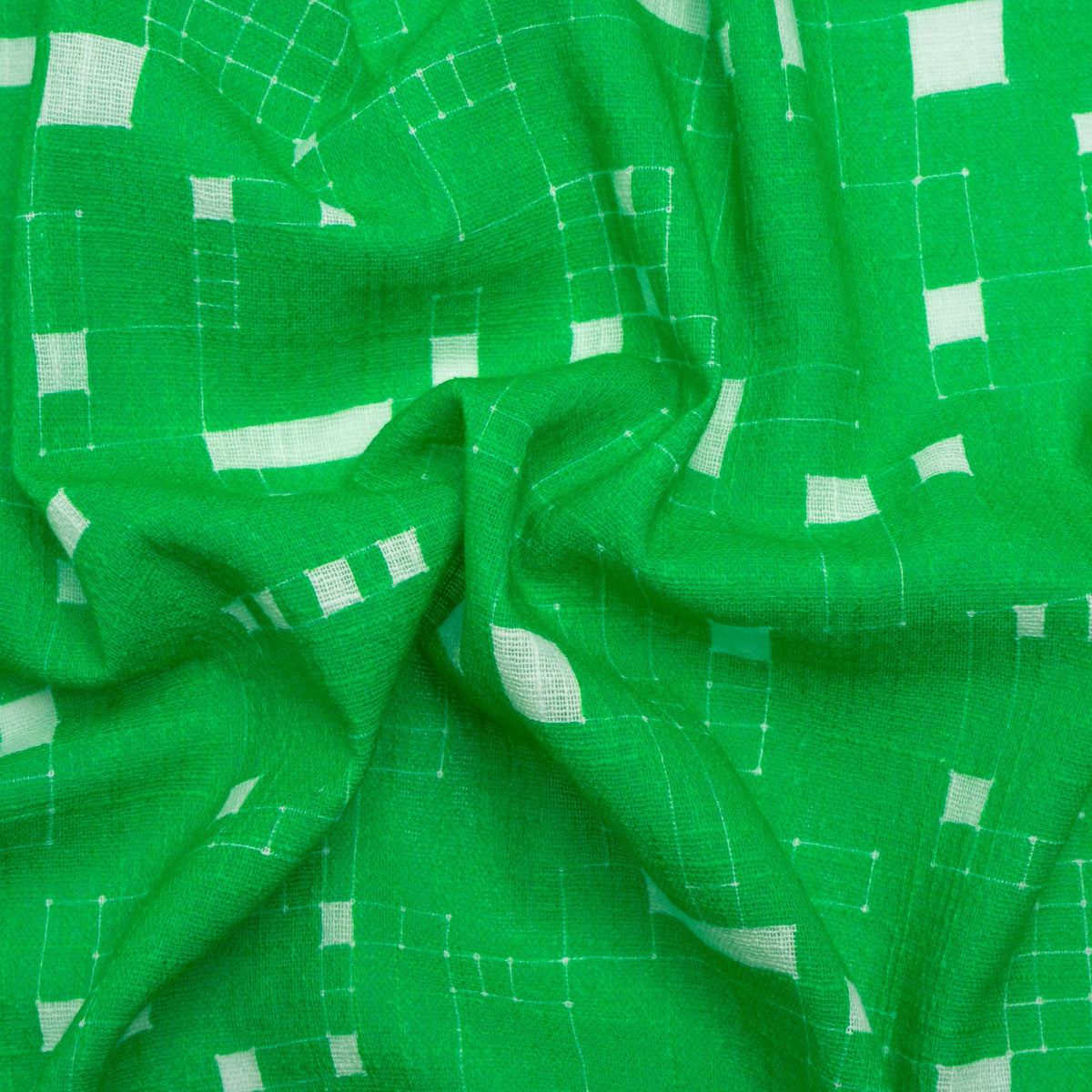 Slubbed Gauzy Cotton Woven Print - Kelly Green Geometric Squares - Mood Exclusive Blocked In Slubbed Gauzy Cotton Woven Print - Kelly Green Geometric Squares - Mood Exclusive Blocked In