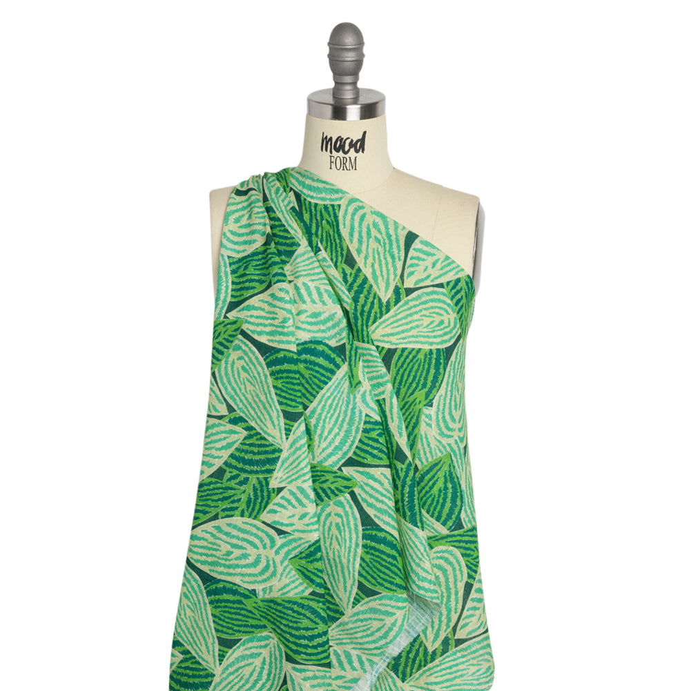 Slubbed Gauzy Cotton Woven Print - Green Simple Leaves - Mood Exclusive Leaf Linger Drape Slubbed Gauzy Cotton Woven Print - Green Simple Leaves - Mood Exclusive Leaf Linger Drape