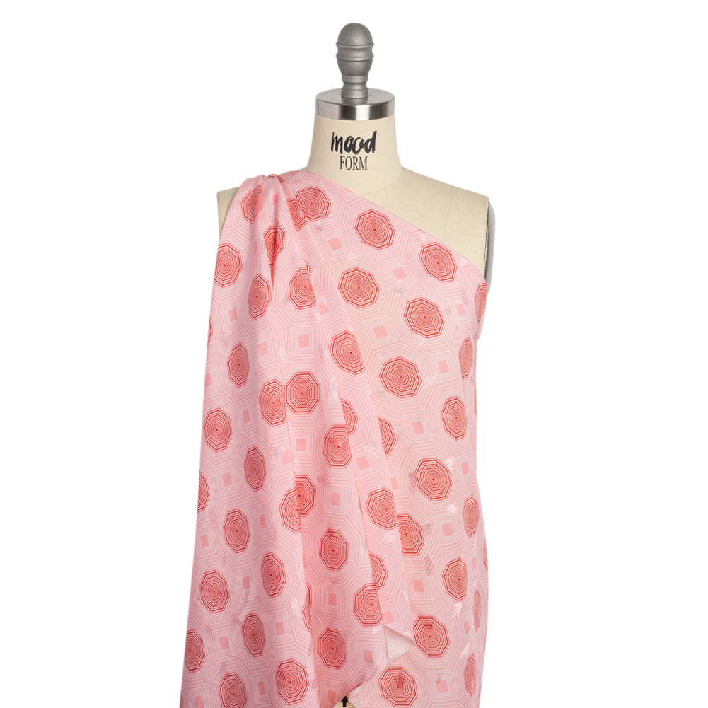 Hands Viscose Jacquard Print - Pink Geometric - Mood Exclusive Retro Reverb Detail Hands Viscose Jacquard Print - Pink Geometric - Mood Exclusive Retro Reverb Detail