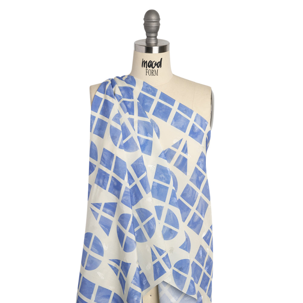 Hands Viscose Jacquard Print - Blue Divided Geometric Shapes - Mood Exclusive Elementary Views Detail Hands Viscose Jacquard Print - Blue Divided Geometric Shapes - Mood Exclusive Elementary Views Detail