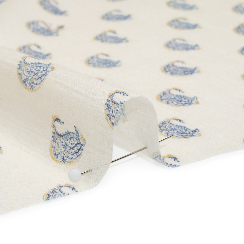 Crinkled Cotton Gauzy Woven Print - Cream and Blue Paisley - Mood Exclusive Bit of Bloom Detail Crinkled Cotton Gauzy Woven Print - Cream and Blue Paisley - Mood Exclusive Bit of Bloom Detail