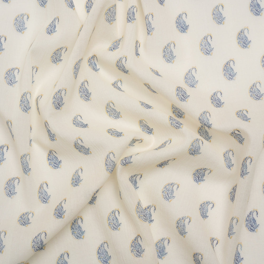 Crinkled Cotton Gauzy Woven Print - Cream and Blue Paisley - Mood Exclusive Bit of Bloom Crinkled Cotton Gauzy Woven Print - Cream and Blue Paisley - Mood Exclusive Bit of Bloom
