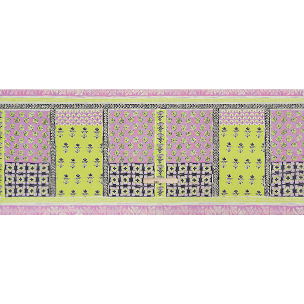 Crinkled Cotton Gauzy Woven Panel - Baby Pink and Lime Green Floral Patchwork - Mood Exclusive Oued Fes Full Crinkled Cotton Gauzy Woven Panel - Baby Pink and Lime Green Floral Patchwork - Mood Exclusive Oued Fes Full