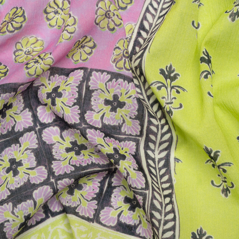 Crinkled Cotton Gauzy Woven Panel - Baby Pink and Lime Green Floral Patchwork - Mood Exclusive Oued Fes Crinkled Cotton Gauzy Woven Panel - Baby Pink and Lime Green Floral Patchwork - Mood Exclusive Oued Fes